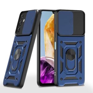 Pikkme D10 Tough Armor Bumper Case | 360 Protection Case | Sliding Camera Shield Cover & Ring Holder Stand Back Cover for Samsung Galaxy M35 5G (Blue)