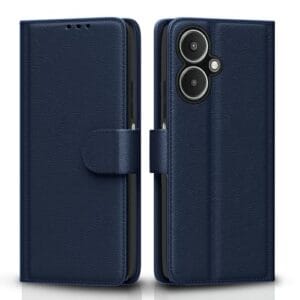 Pikkme Flip Cover Leather Finish | Inside TPU with Card Pockets | Wallet Stand and Shock Proof | Complete Protection Flip Case for Redmi 13C 5G(Blue)