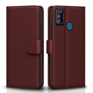 Pikkme Flip Cover for Samsung Galaxy M30s / M21 / M21 2021 Leather Finish | Inside TPU with Card Pockets | Wallet Stand and Shock Proof | Complete Protection Flip Case(Brown)