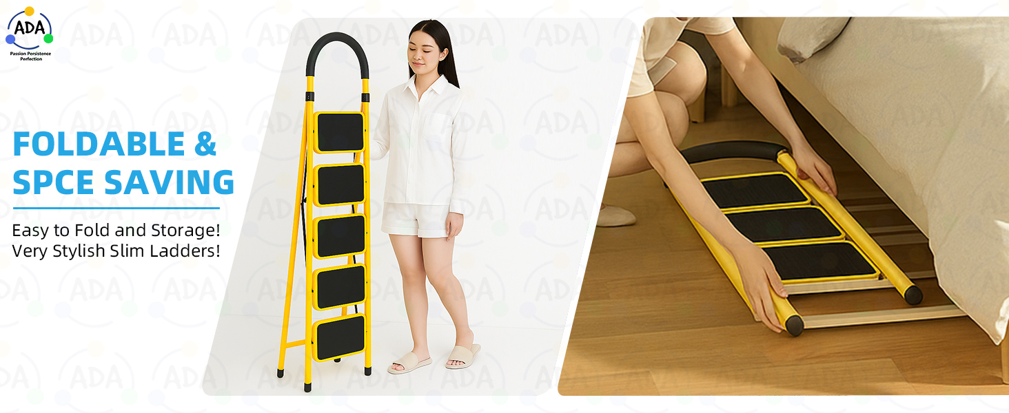 The ladder features three spacious, non-slip steps designed
