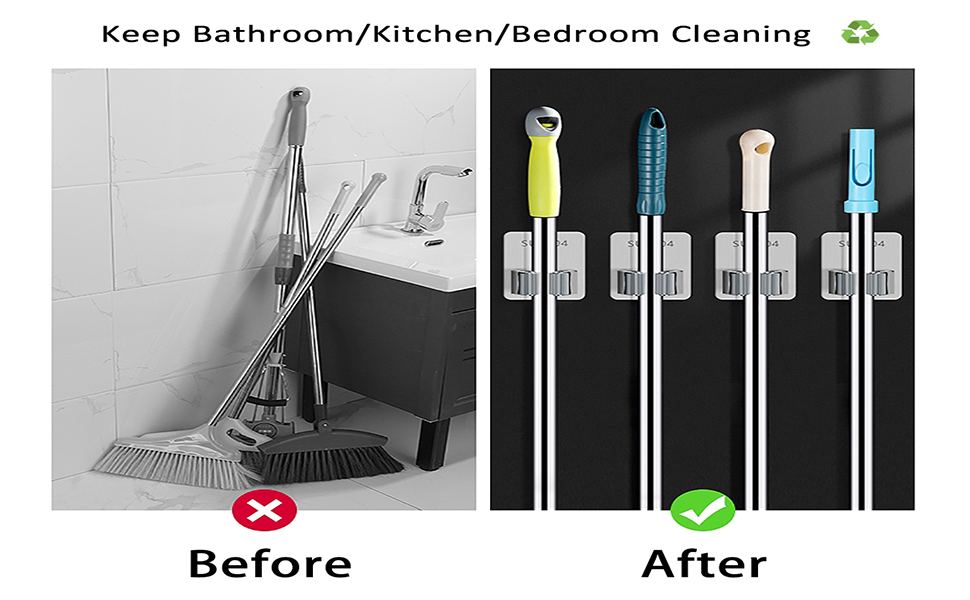 JIALTO Adhesive Mop Holder and Broom Holder Wall Mounted Steel