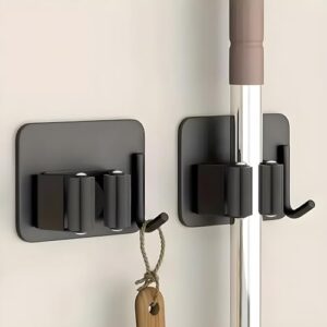 JIALTO 2 Pieces Stainless Steel Broom Holder with Hook -