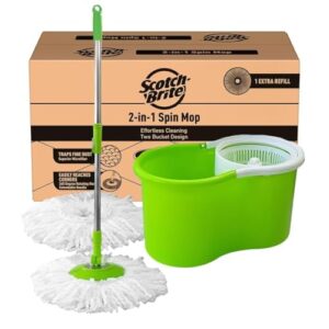 Scotch-Brite 2-in-1 Bucket Spin Mop (Green, 2 Refills), 4