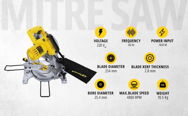 STANLEY SM16-IN 1650W 10" Compound Mitre Saw (Yellow and - Image 3