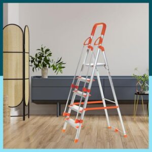 Houza 5-Step Foldable Aluminium Ladder with Railing for Home