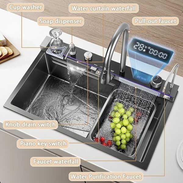DOLANTO 30" x 18" x 9" Fully Equipped Piano Kitchen Sink - Image 2