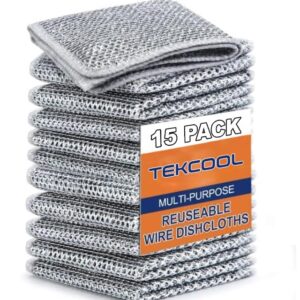 TEKCOOL (15 Pack) Non-Scratch Dish Wash Cloth, Steel Wire