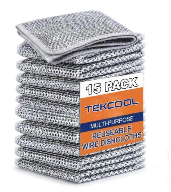 TEKCOOL (15 Pack) Non-Scratch Dish Wash Cloth, Steel Wire