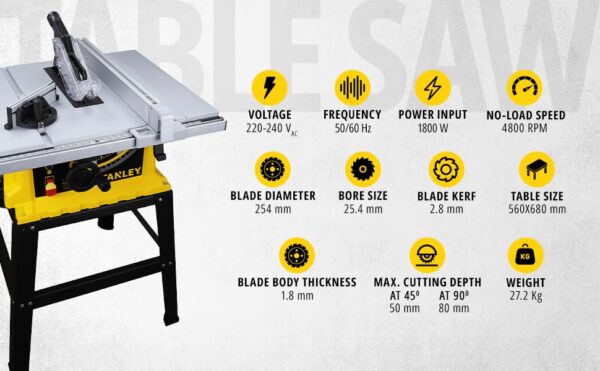 STANLEY SST1801-IN 1800W 254mm Table Saw With Frame, For - Image 2