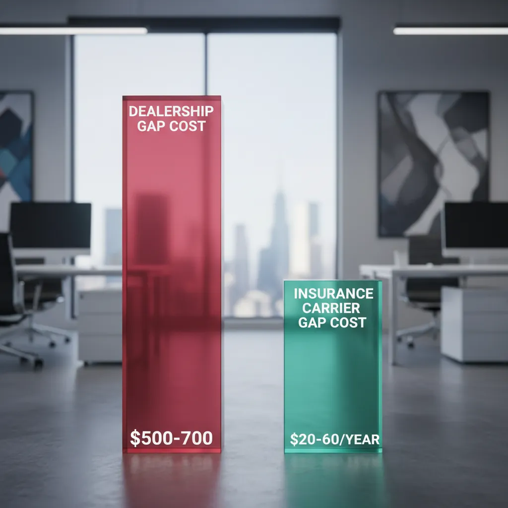 Cost comparison chart of Gap insurance from dealers vs insurance carriers