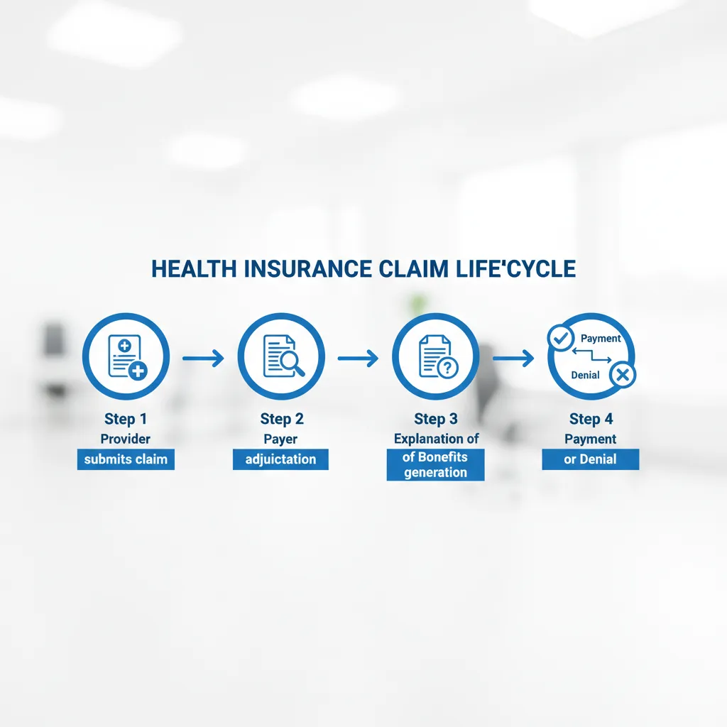 Diagram showing the four stages of the health insurance claim lifecycle