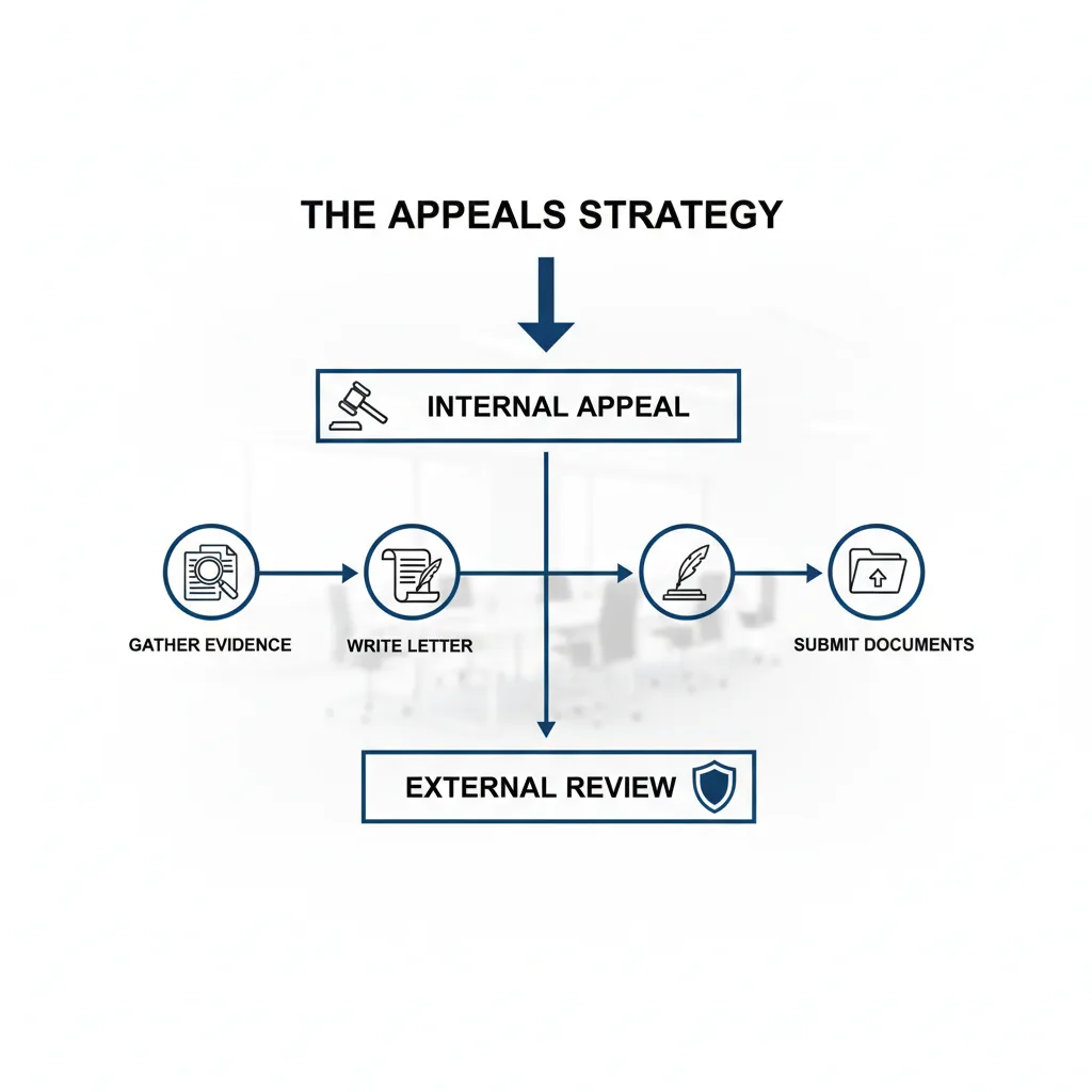 Flowchart demonstrating the step-by-step process for appealing a denied insurance claim