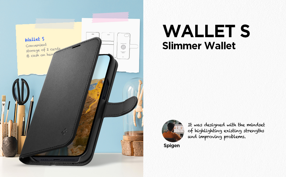 Spigen Wallet S Back Cover Case for iPhone 14, Flip Cover Wallet Design, Air Cushion Technology - PC+TPU | Black 12 14_wallet